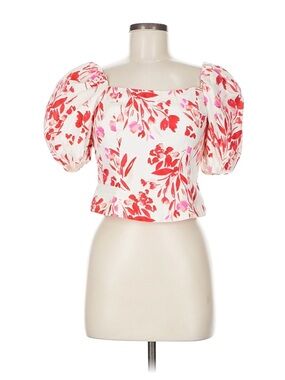 Banana Republic White Floral Puff-Sleeve Crop Top